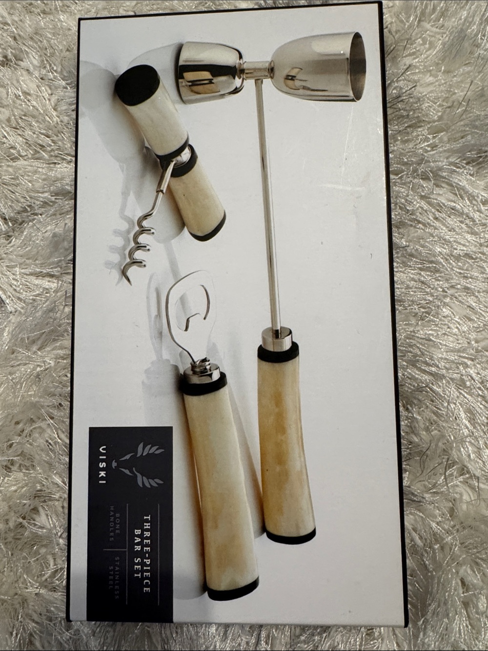 Cream and Silver Three-Piece Bar Tool Set